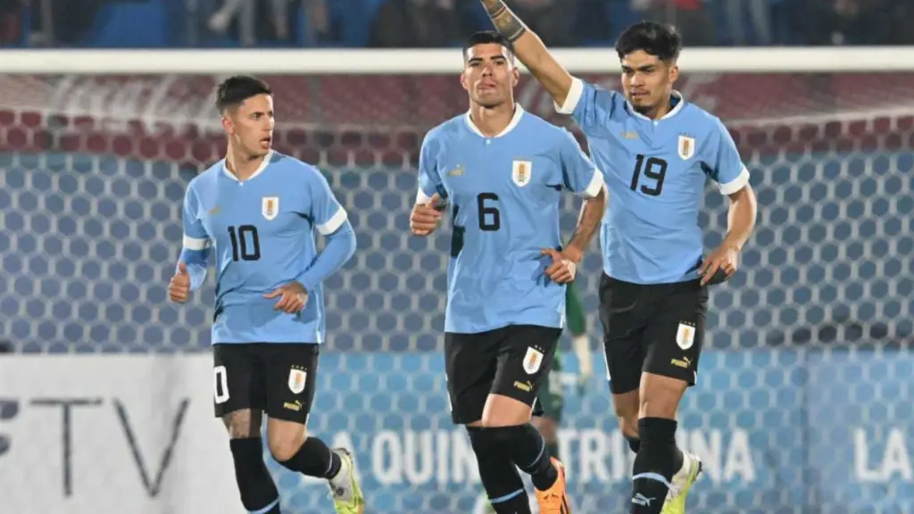Matías Arezo celebra su gol con Uruguay.Foto: Nicolás Pereyra. Matías Arezo celebra su gol con Uruguay.Foto: Nicolás Pereyra.